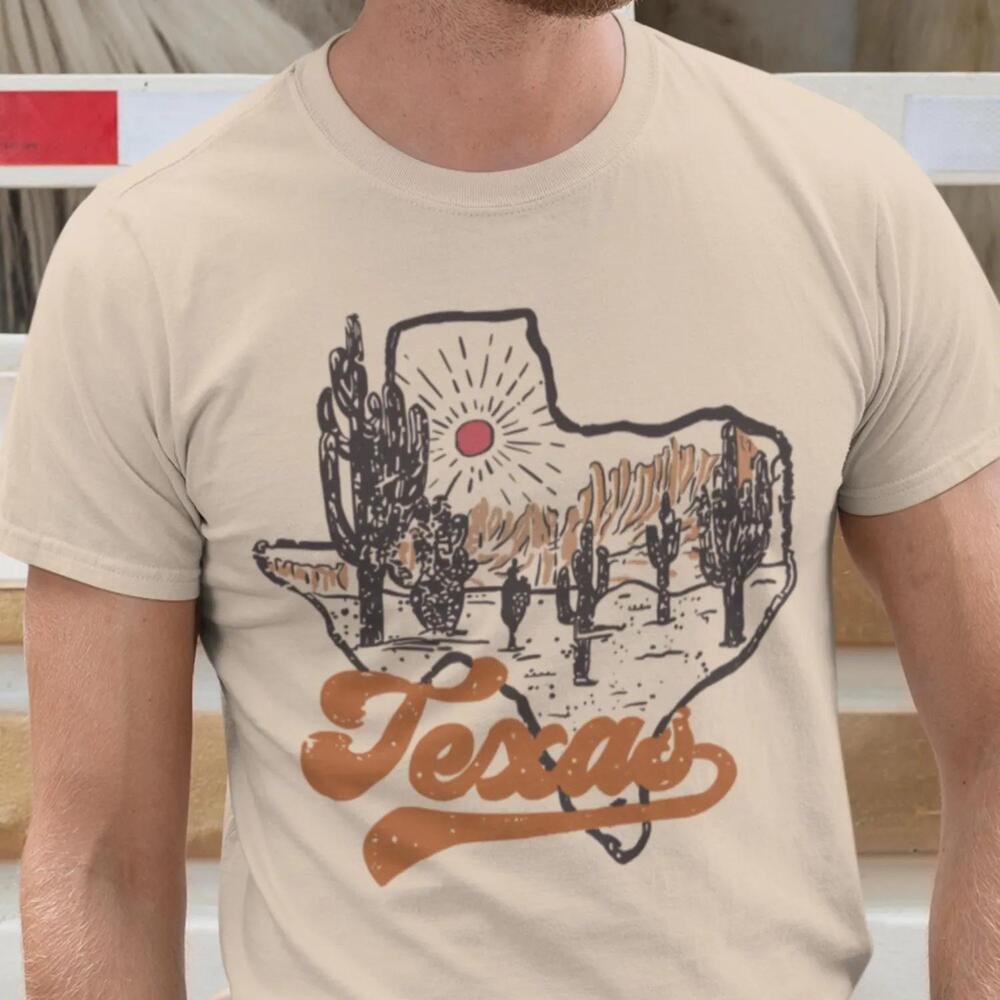 Texas Desert Graphic Tee Retro Cowboy Shirt - Picture 1 of 4